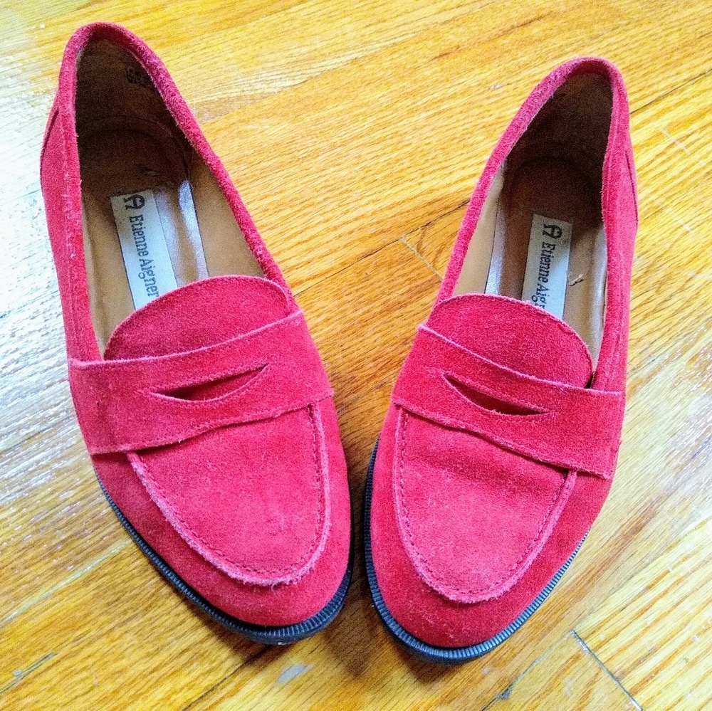 ETIENNE AIGNER Scarlet Red Suede Shoes Size 6 - Picture 1 of 5